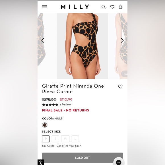 Milly Giraffe Print Miranda One Piece Cutout Swimsuit, Size P (0-2) - Picture 5 of 5